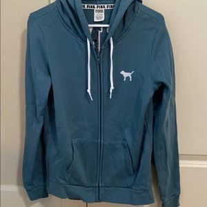 New condition PINK brand teal blue zip-up hoodie